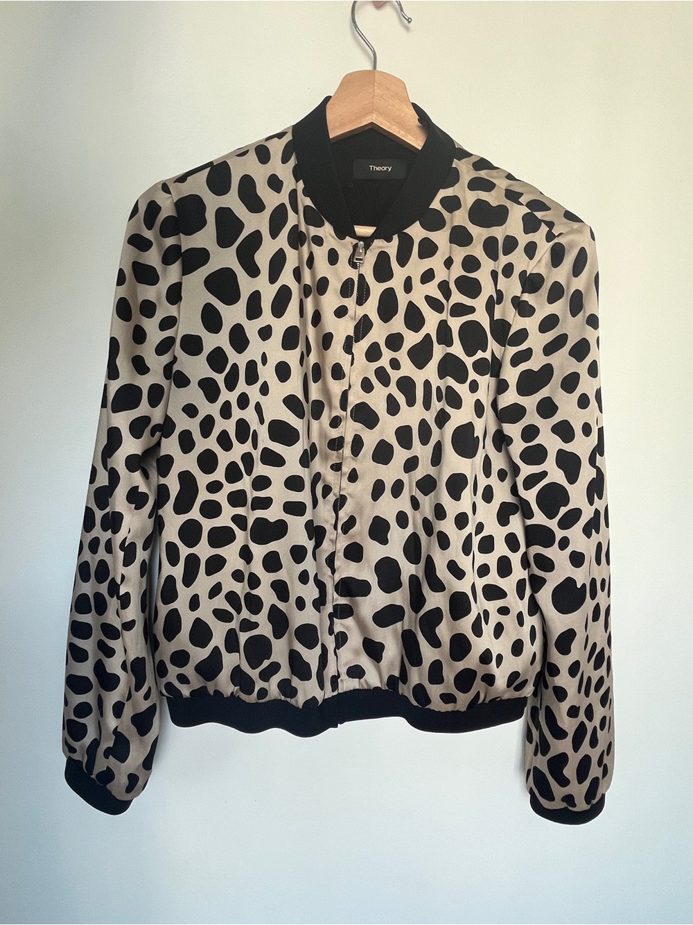 Theory Beige and Black Dalmatian-Print Bomber Jacket